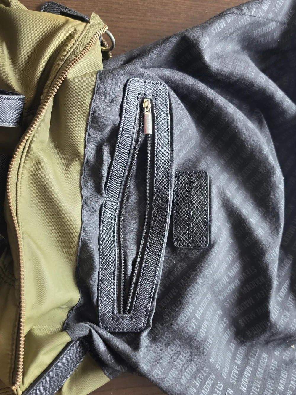 Steve Madden Olive Green Nylon Backpack with Black Trim